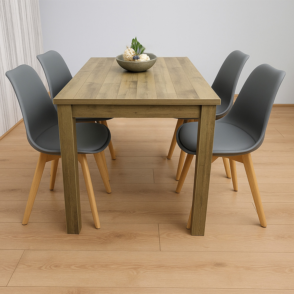 Portland 4 Seater Dining Set Rustic Effect and Grey Plastic Leather Image 2
