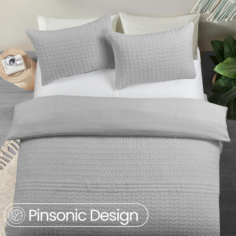 Velosso Kinsley Double Grey Quilted Duvet Cover Set Image 2