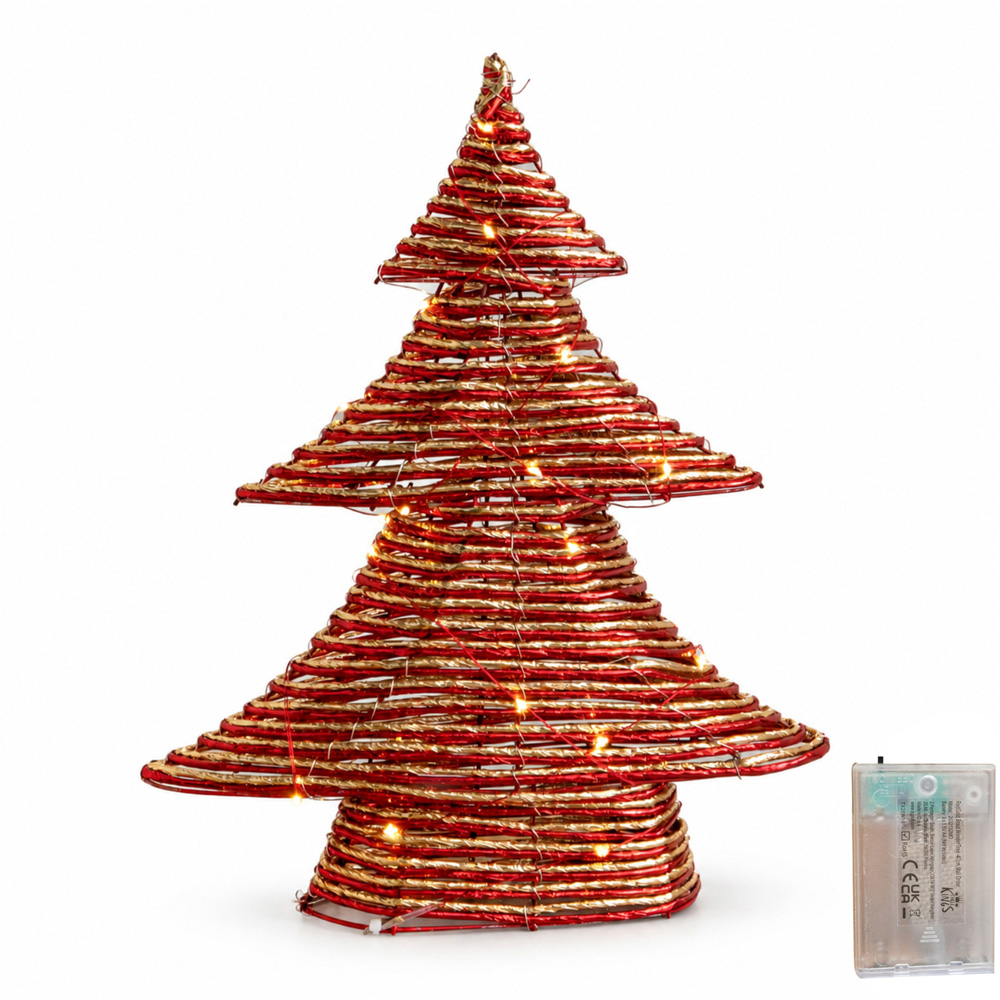 Samuel Alexander Warm White LED Red and Gold Braid Christmas Tree with Timer 40cm Image 2