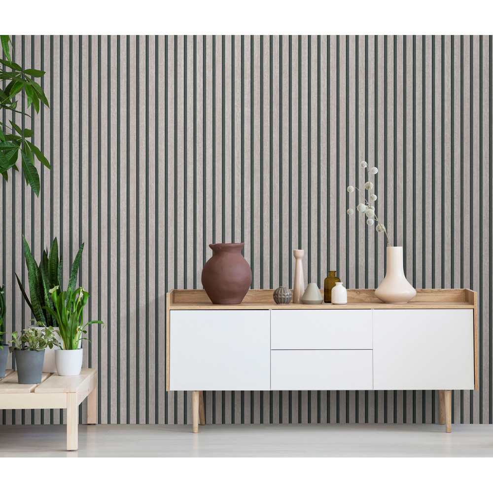Erismann Acoustic Panel Wood Slat Taupe Wallpaper Image 5