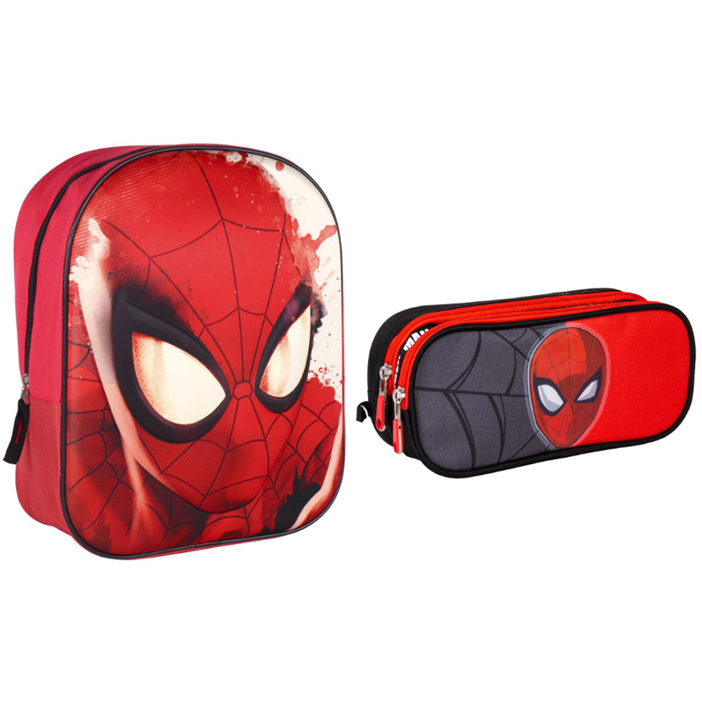 Spiderman Back To School Children Red 3D Backpack and Pencil Case Set Image 1