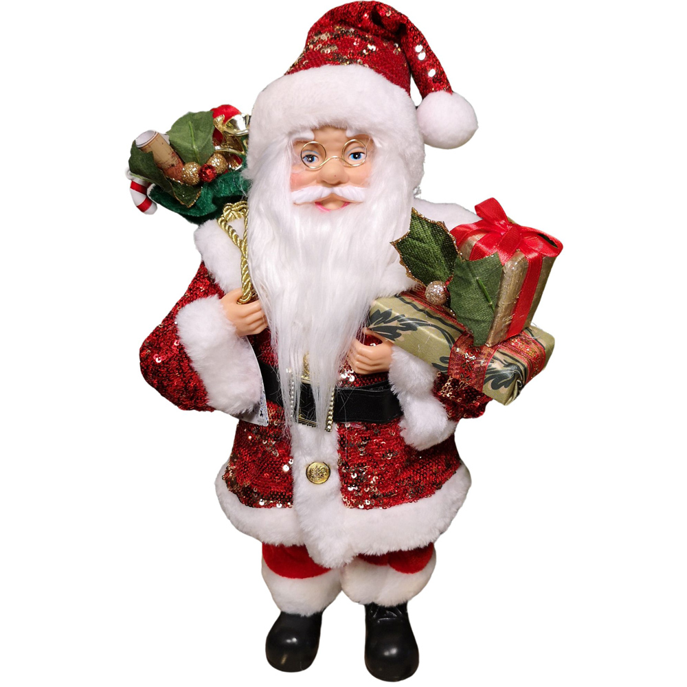Samuel Alexander Standing Red Sequin Santa Claus with Sack Christmas Decoration Image 1
