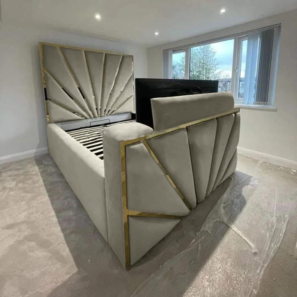 Eleganza Home Leniva Double Grey Plush TV Bed Frame with Headboard and Footboard Image 3