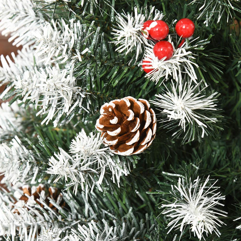 Everglow Green Pencil Artificial Christmas Tree with Red Berries and Pinecones 6ft Image 3