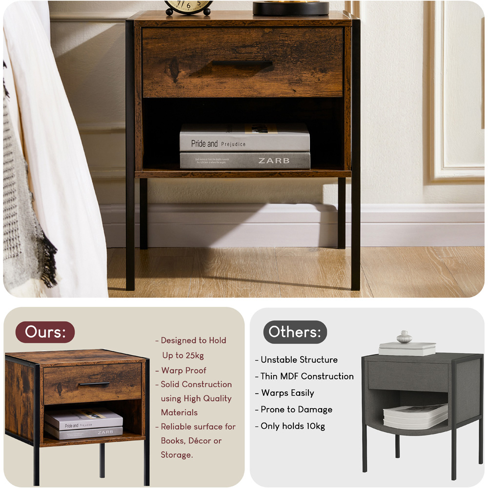 Vida Designs Brooklyn Single Drawer Dark Wood Bedside Table Image 6