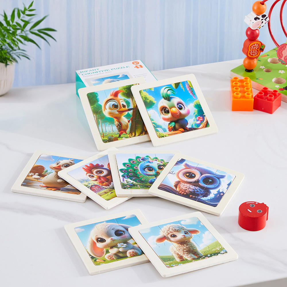 H&O Direct Kids Wooden Animals Cognitive Jigsaw Puzzle Set 8 Pack Image 2