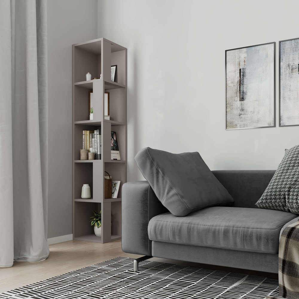 Decortie Piano 5 Shelf Mocha Grey Corner Bookcase Image 3