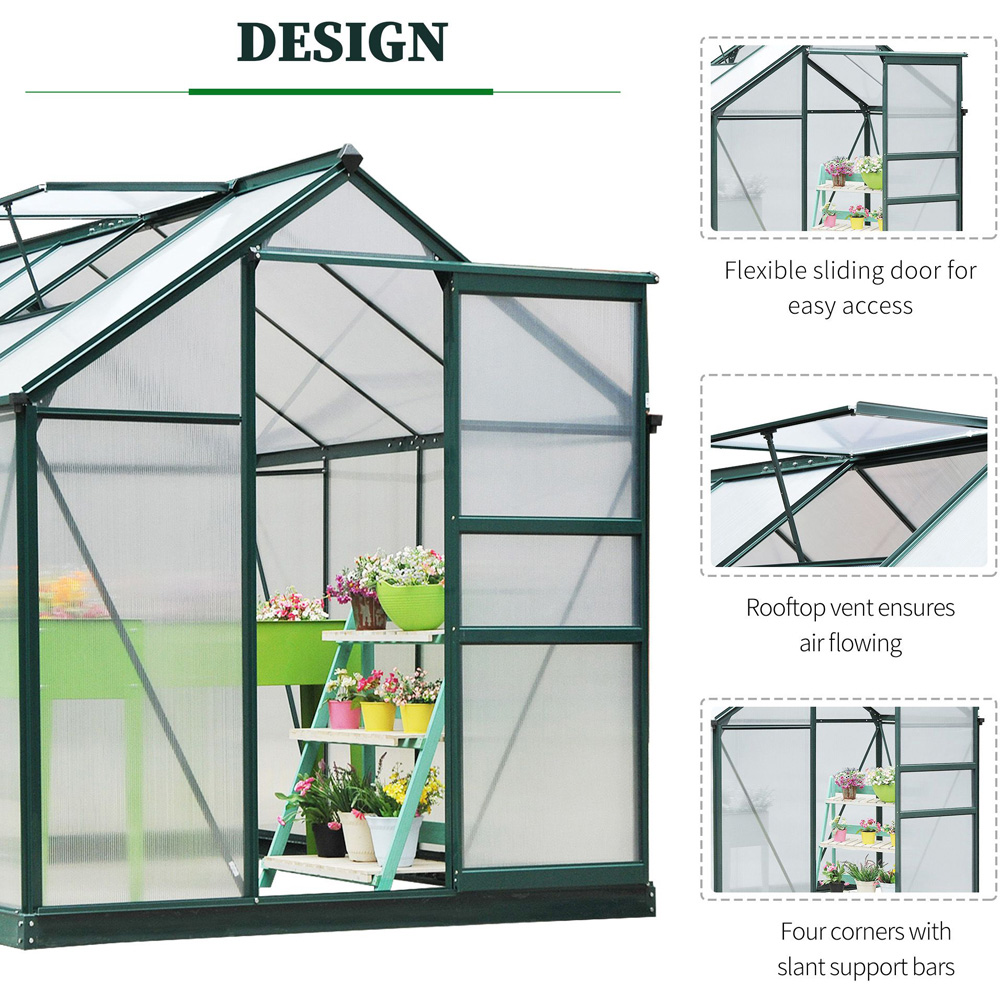 Outsunny 6 x 8ft Green Polycarbonate Greenhouse Image 5