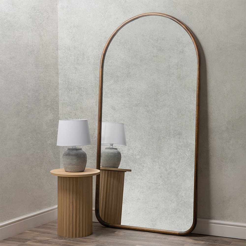 Dark Wood Round Edge Arch Mirror Brown Image 2
