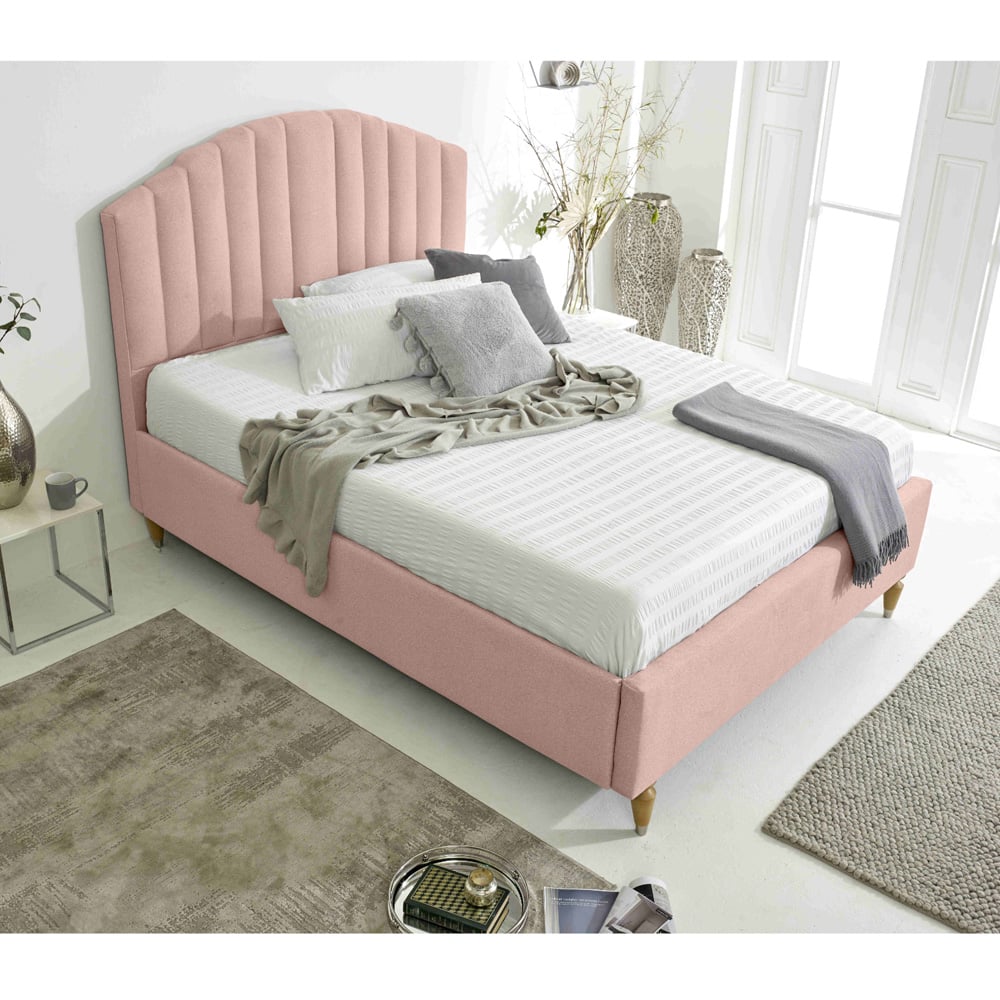 Eleganza Henrik Small Double Pink Arlington Fabric Bed Frame with Curved Headboard Image 7