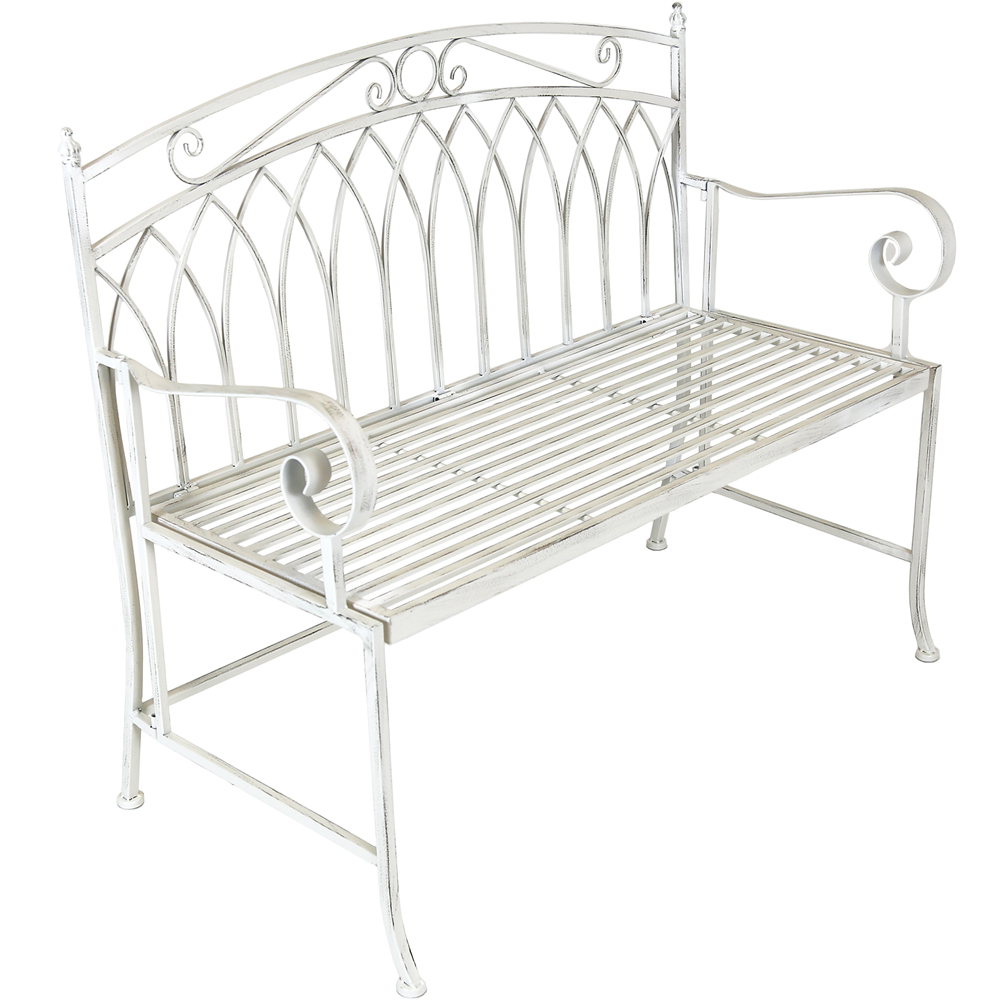Charles Bentley Wrought Iron White Bench Image 2