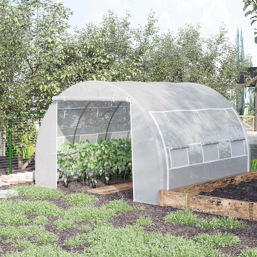 Outsunny White Plastic 10 x 10ft Polytunnel Greenhouse Image 2