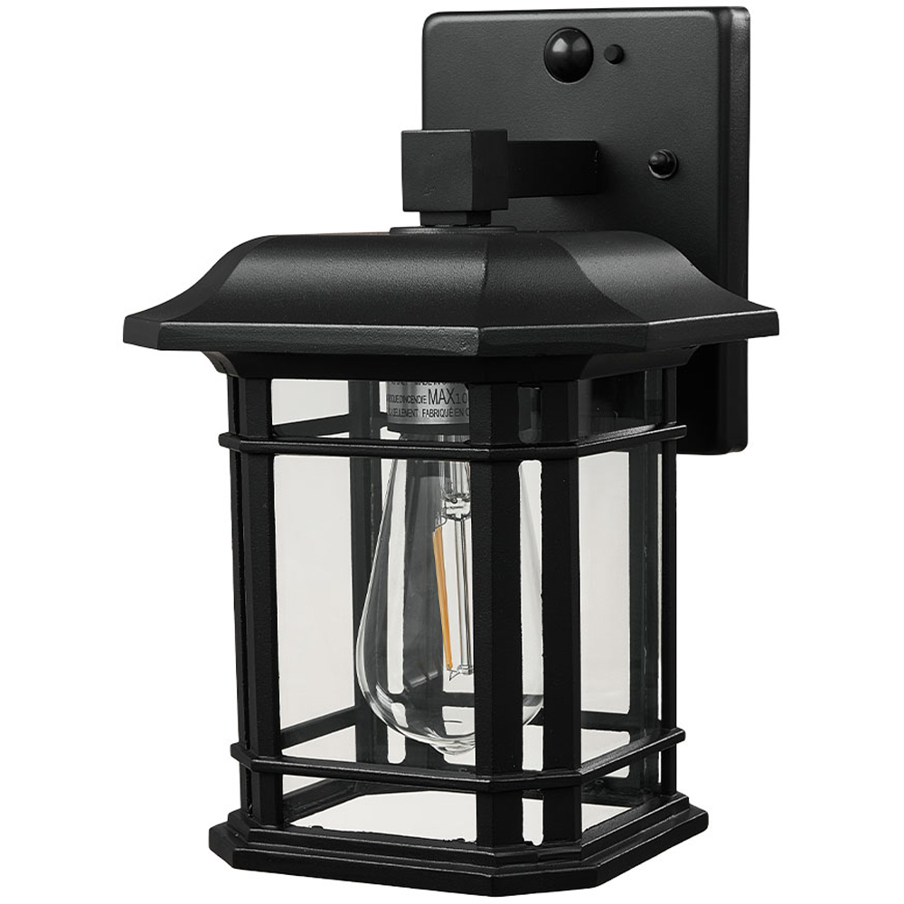 Living and Home Black Aluminium Waterproof Motion Sensor Outdoor Wall Light with Glass Shade Image 1