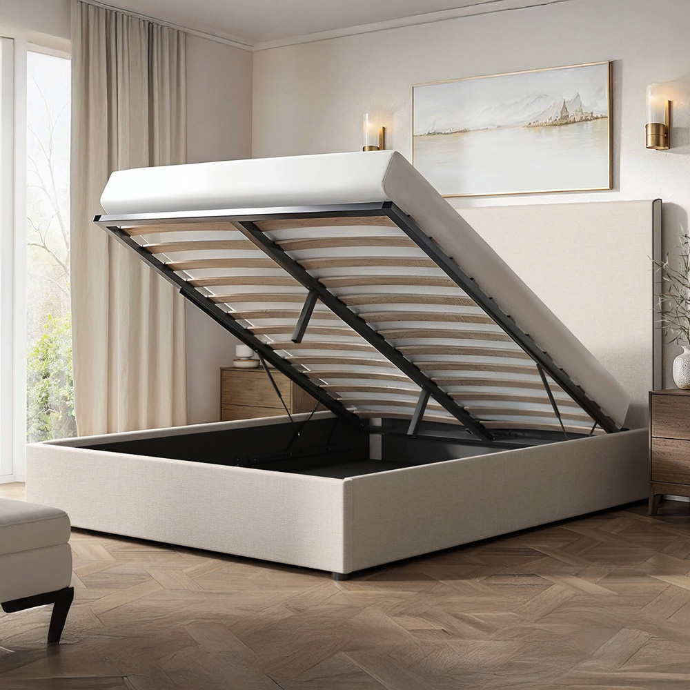 Flair Penelope Double Cream Fabric with Black Piping Ottoman Bed Image 2