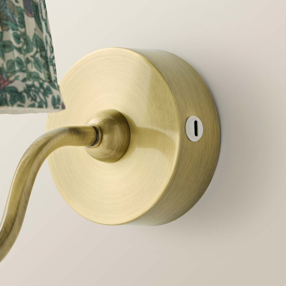 ValueLights Lowe Green Floral Pleated Shade Gold Rechargeable Wall Light with Bulb Image 5