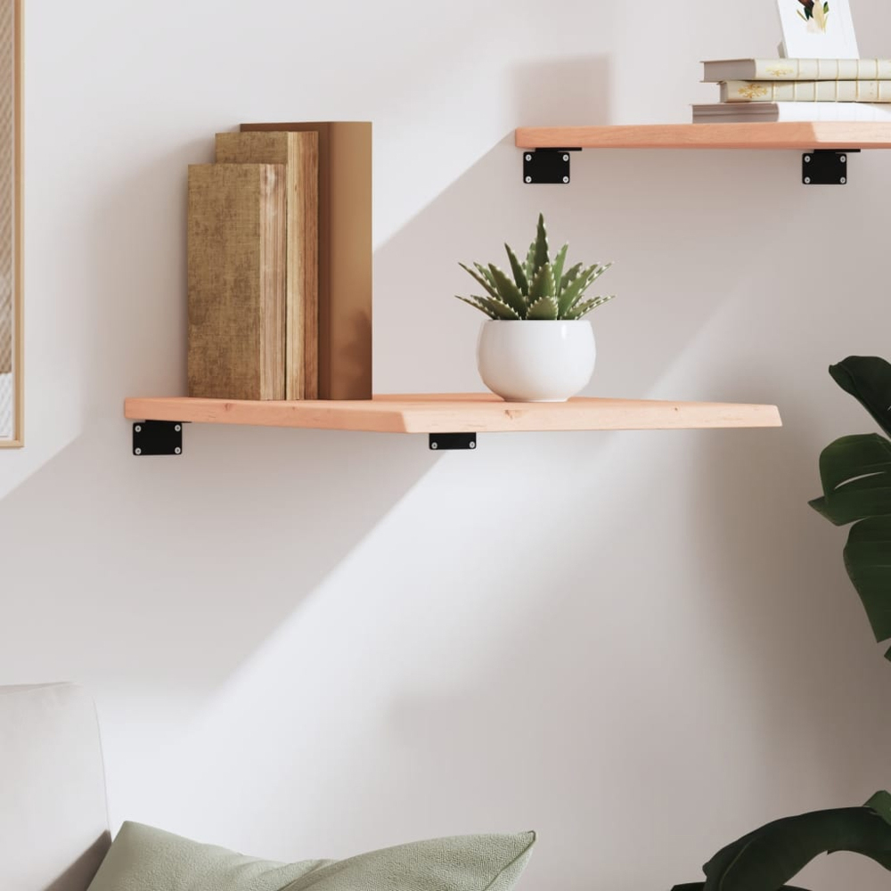 vidaXL 40cm Natural Untreated Solid Oak Wood Floating Wall Shelf Image 2