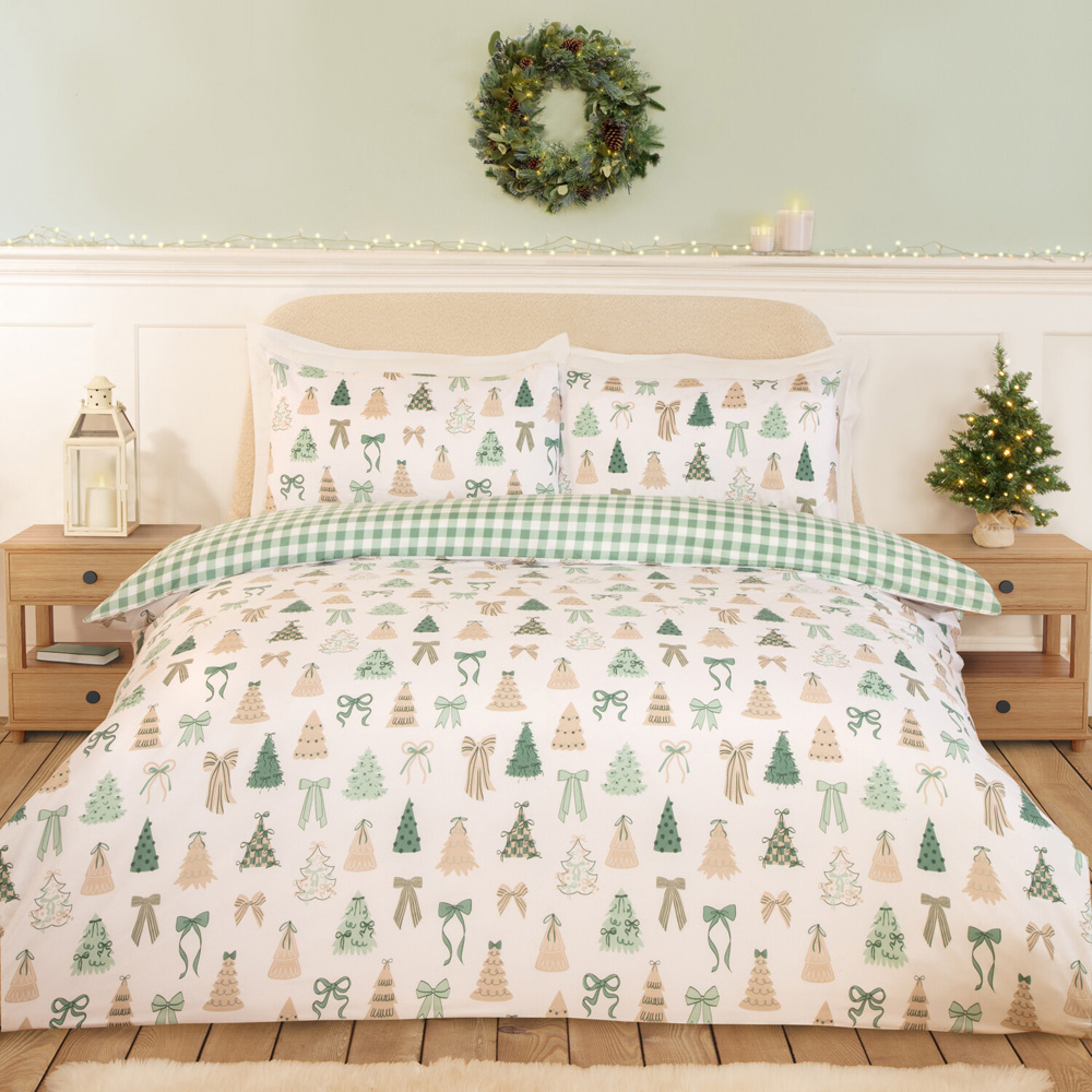 Christmas Tree Bows Bedding Set Sage Double Image 1