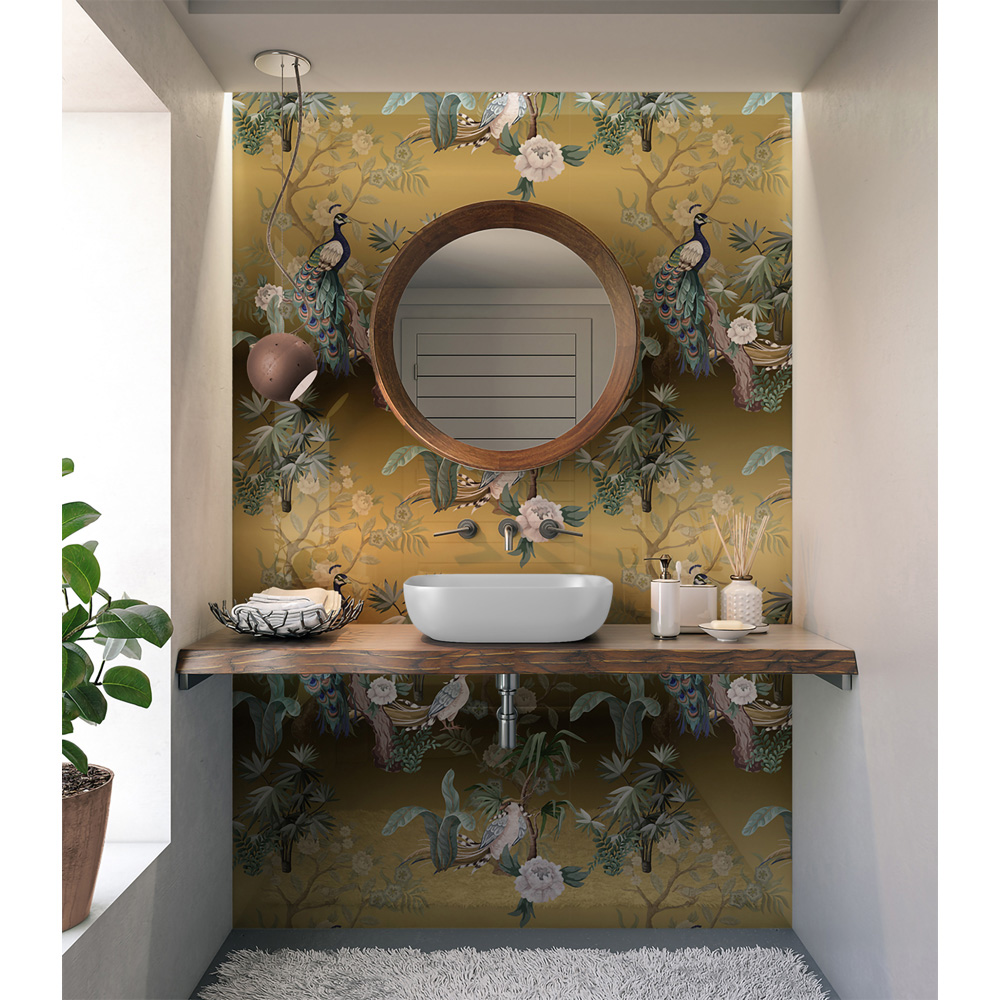 Splashbax Premium Artisan Golden Birds Acrylic Bathroom Wall Panel 2400 x 800mm Image 4