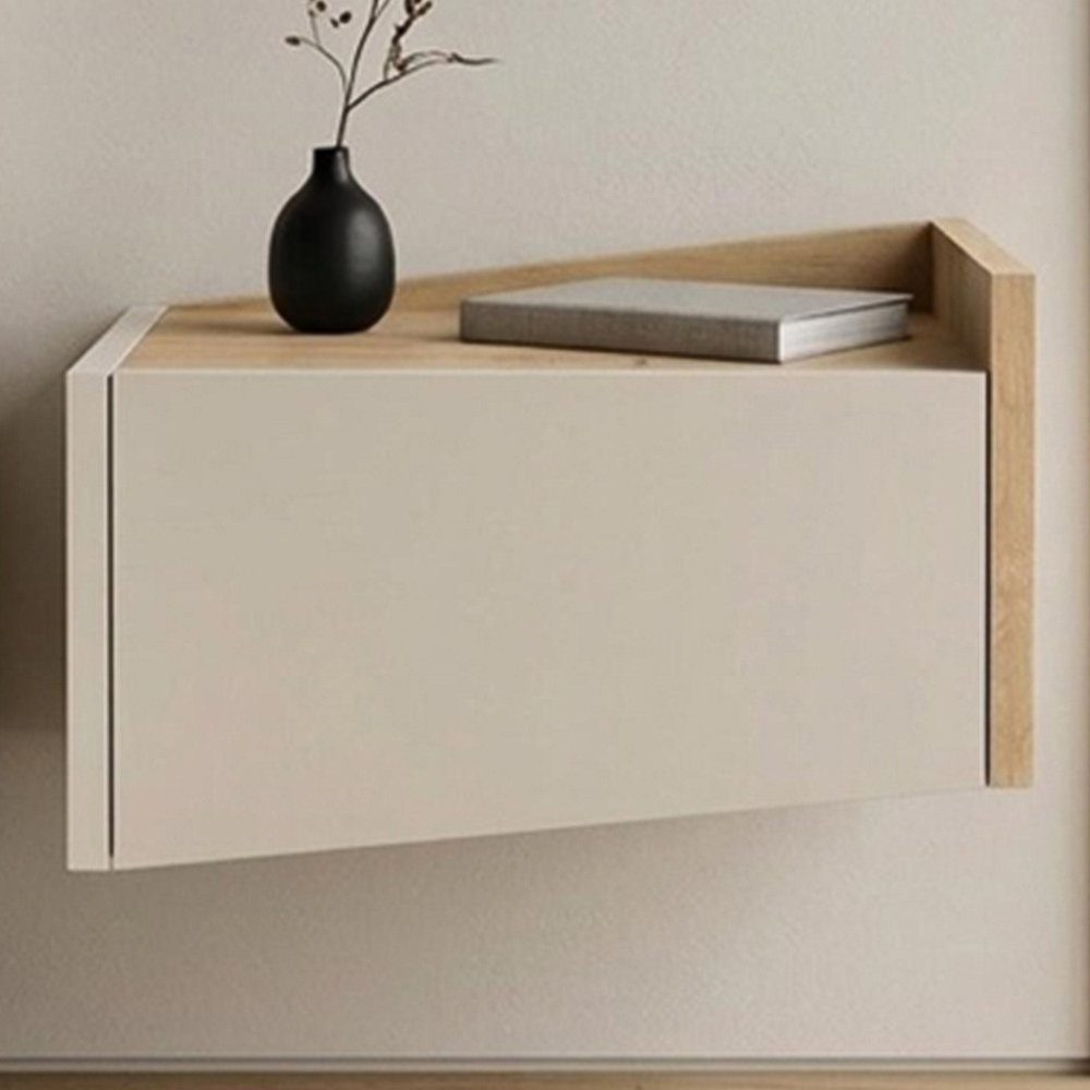 Decortie Diago Single Drawer Sapphire Oak Right Hand Wall Mounted Bedside Table Image 1