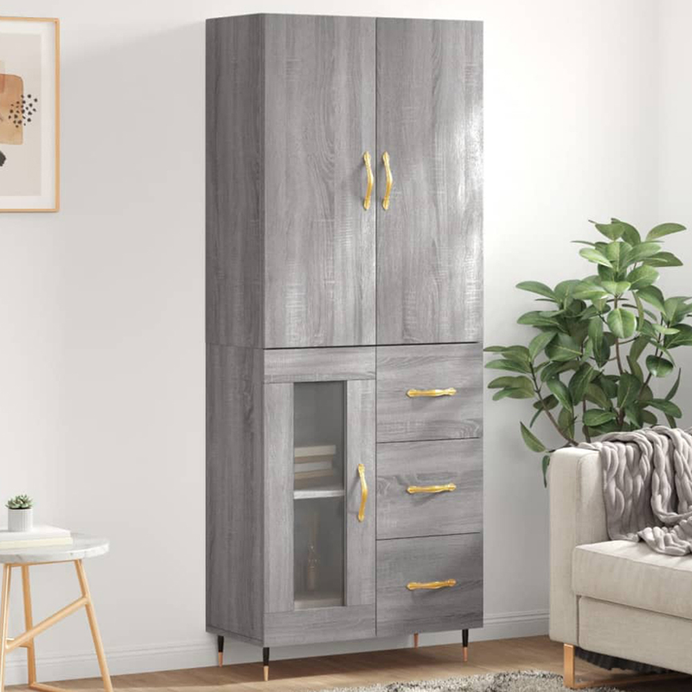 vidaXL 3 Door 3 Drawer Grey Sonoma Highboard Image 1