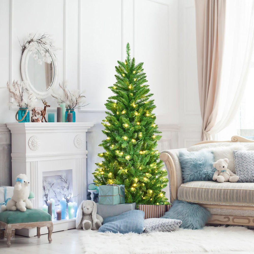 Costway Pre Lit Warm White LED Artificial Pencil Christmas Tree 5ft Image 2