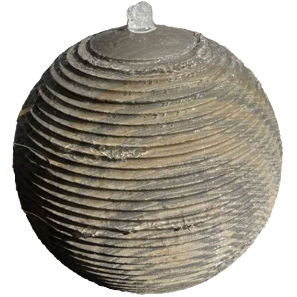 Tranquillity Black Sandstone Ribbed Sphere Solar Powered LED Water Feature Image 1
