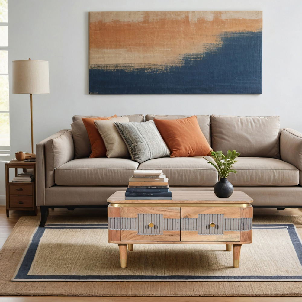 Brooklyn Wilton 2 Drawer Acacia Wood Coffee Table Image 6