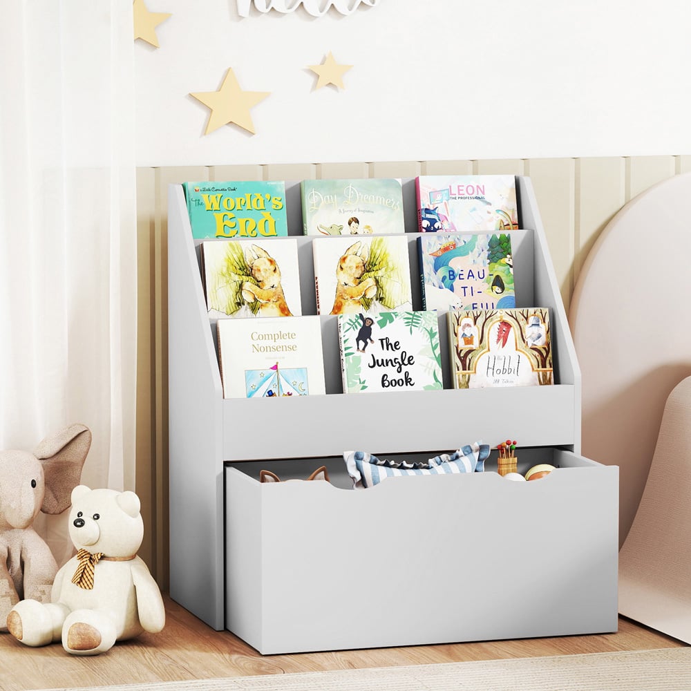 AIYAPLAY 3 Shelf Single Drawer Grey Kids Bookcase Image 4
