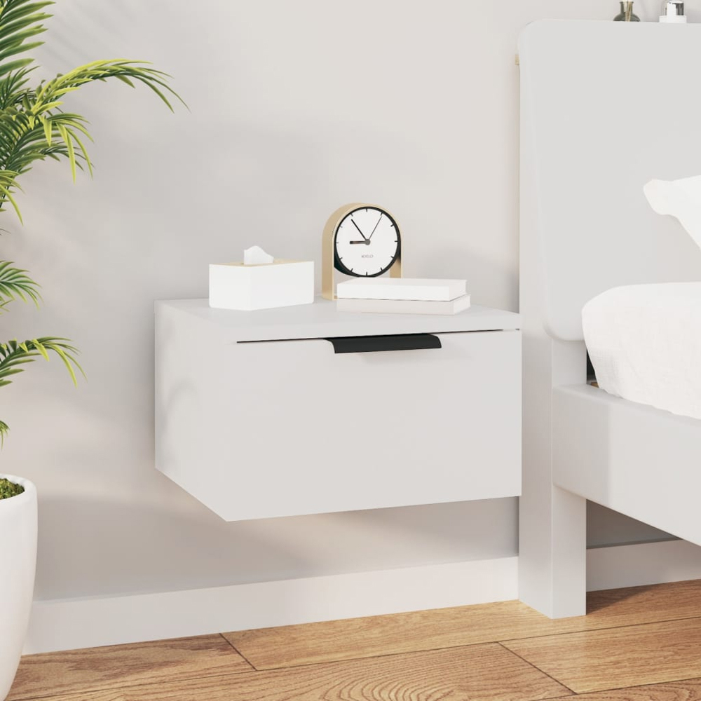 vidaXL Set of 2 White Wall Mounted Bedside Cabinet Image 8