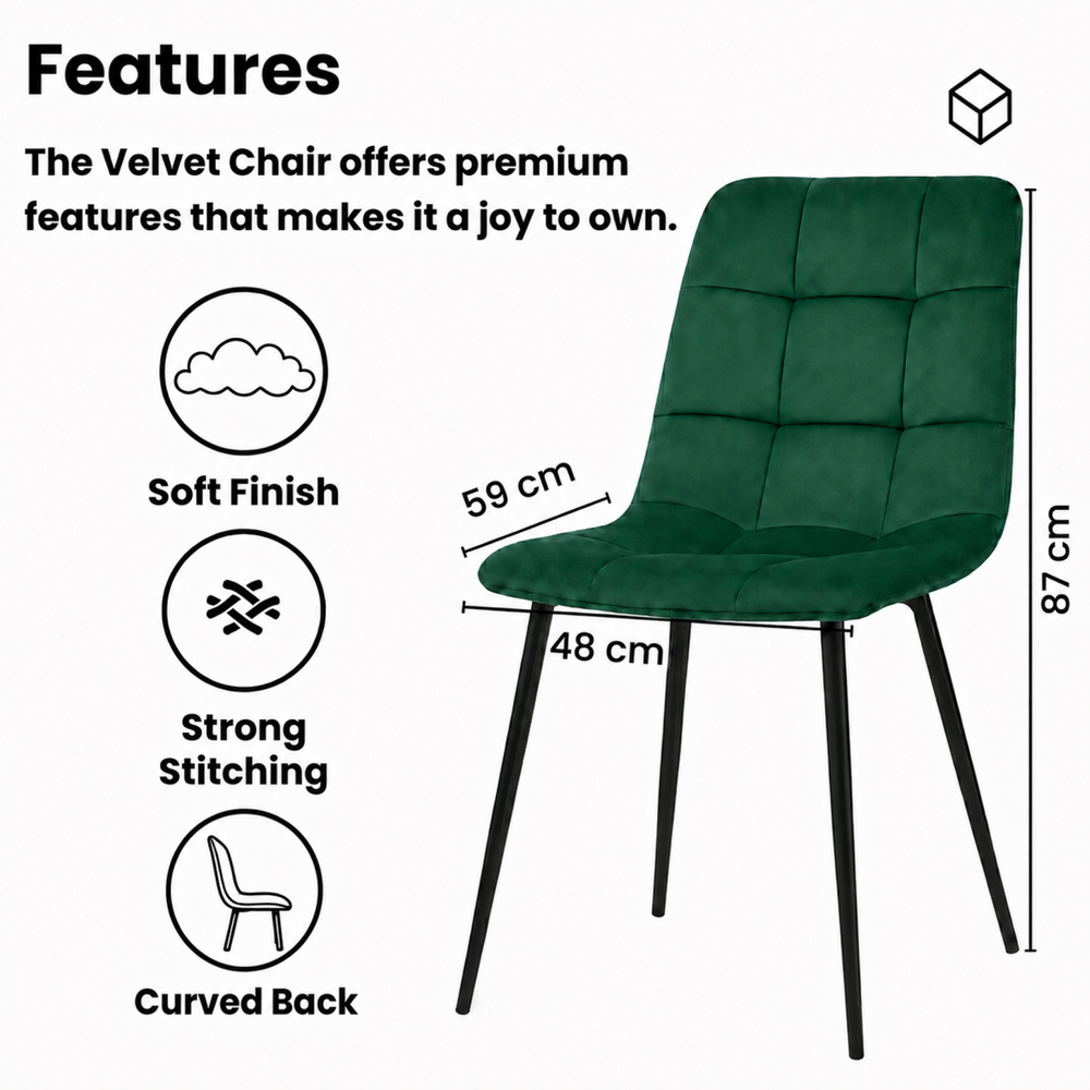 Portland 4 Seater Velvet Tufted Wooden Tabletop Dining Set Green Image 5