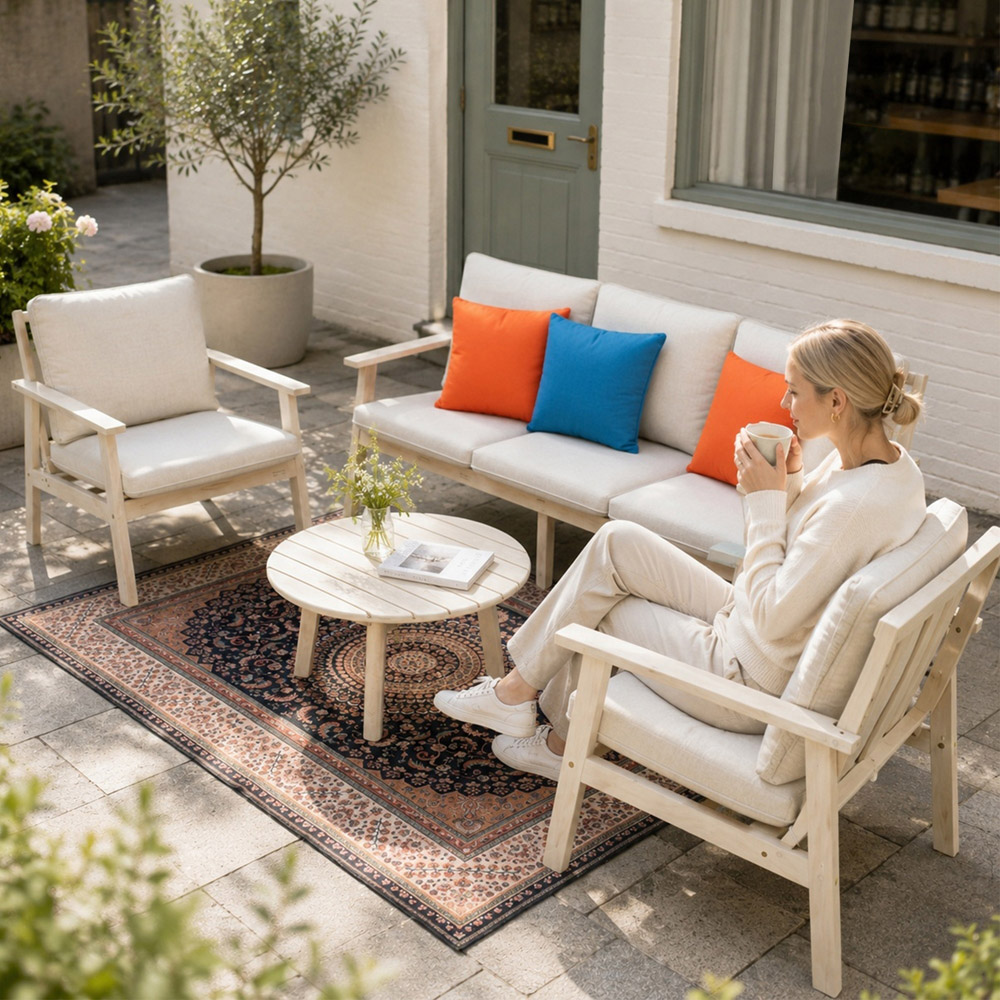 Direct Wicker 5 Seater Naturally Sanded Wooden Garden Sofa Set Image 3