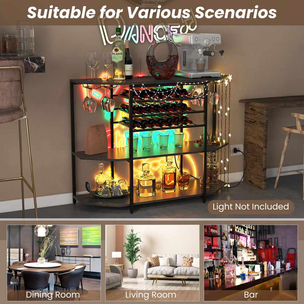 Costway 3 Shelf 21 Bottles Grey Wine Rack with Glass Holder Image 6