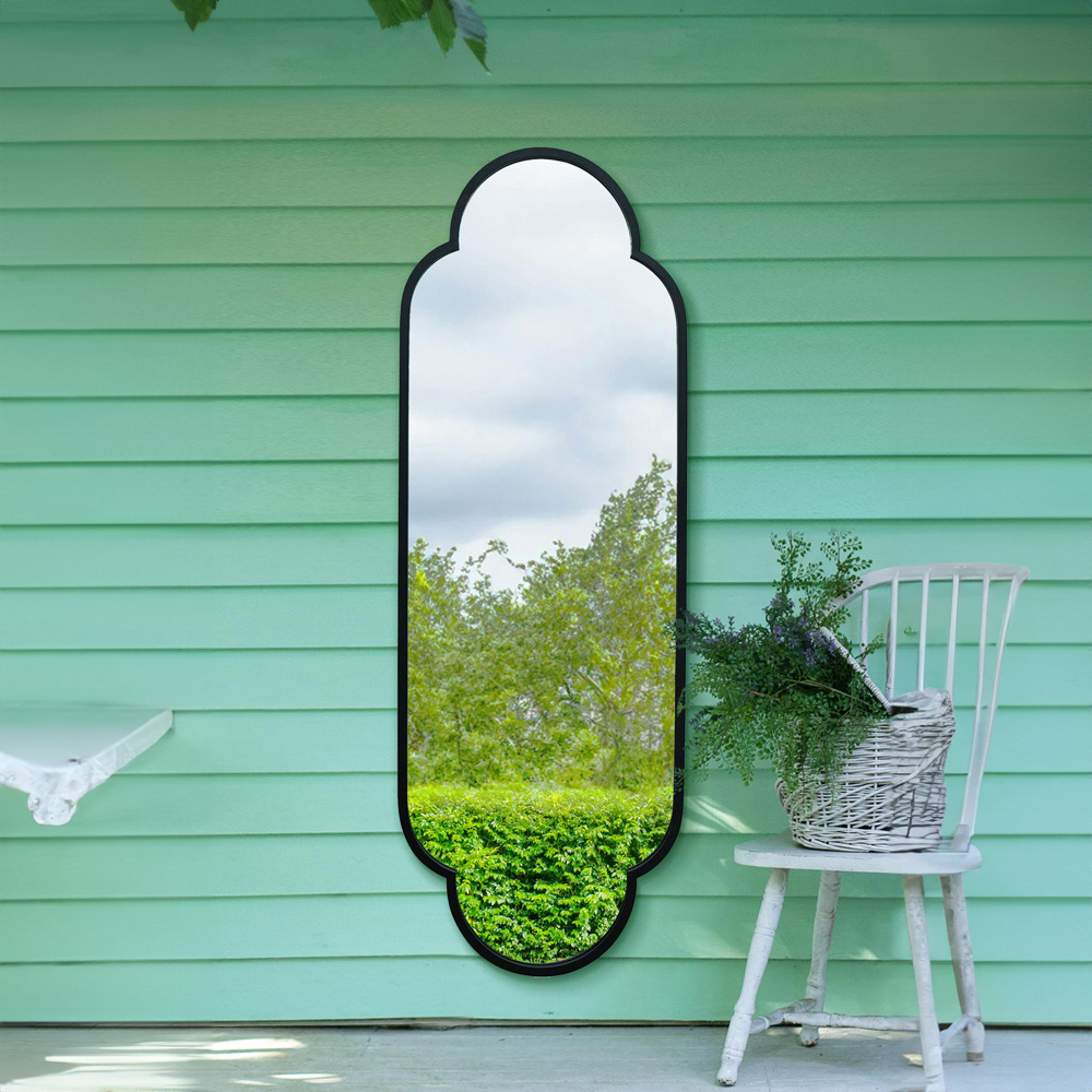MirrorOutlet The Duplici Black Metal Double Arched Oval Outdoor Garden Wall Mirror 170 x 59cm Image 6