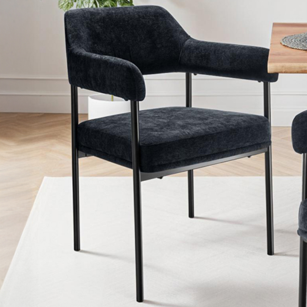 tectake Doe Set of 4 Black Woven Fabric Armchair Image 1