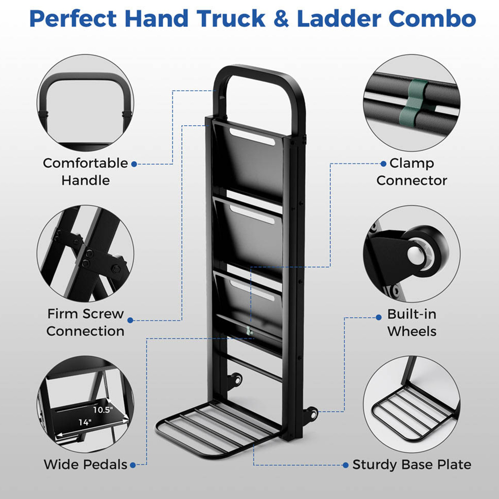 Costway Black 3 Step 2 in 1 Foldable Hand Truck and Ladder Image 4