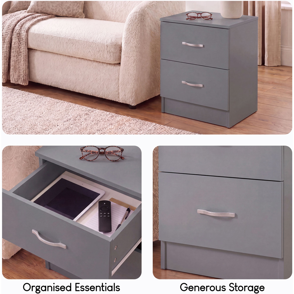 Vida Designs Riano 2 Drawer Grey Melamine Finish Bedside Table Set of 2 Image 5
