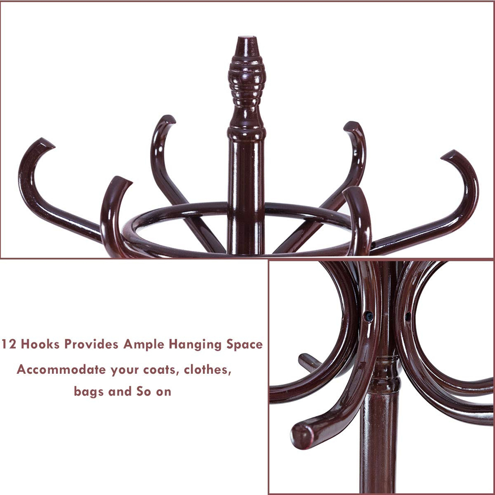 Costway Mahogany Floor Standing Coat Rack Image 8