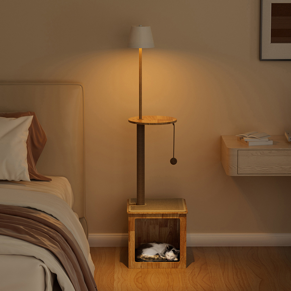 H&O Direct 164cm Natural Scratching Post Cat Tree with LED Floor Lamp Image 8