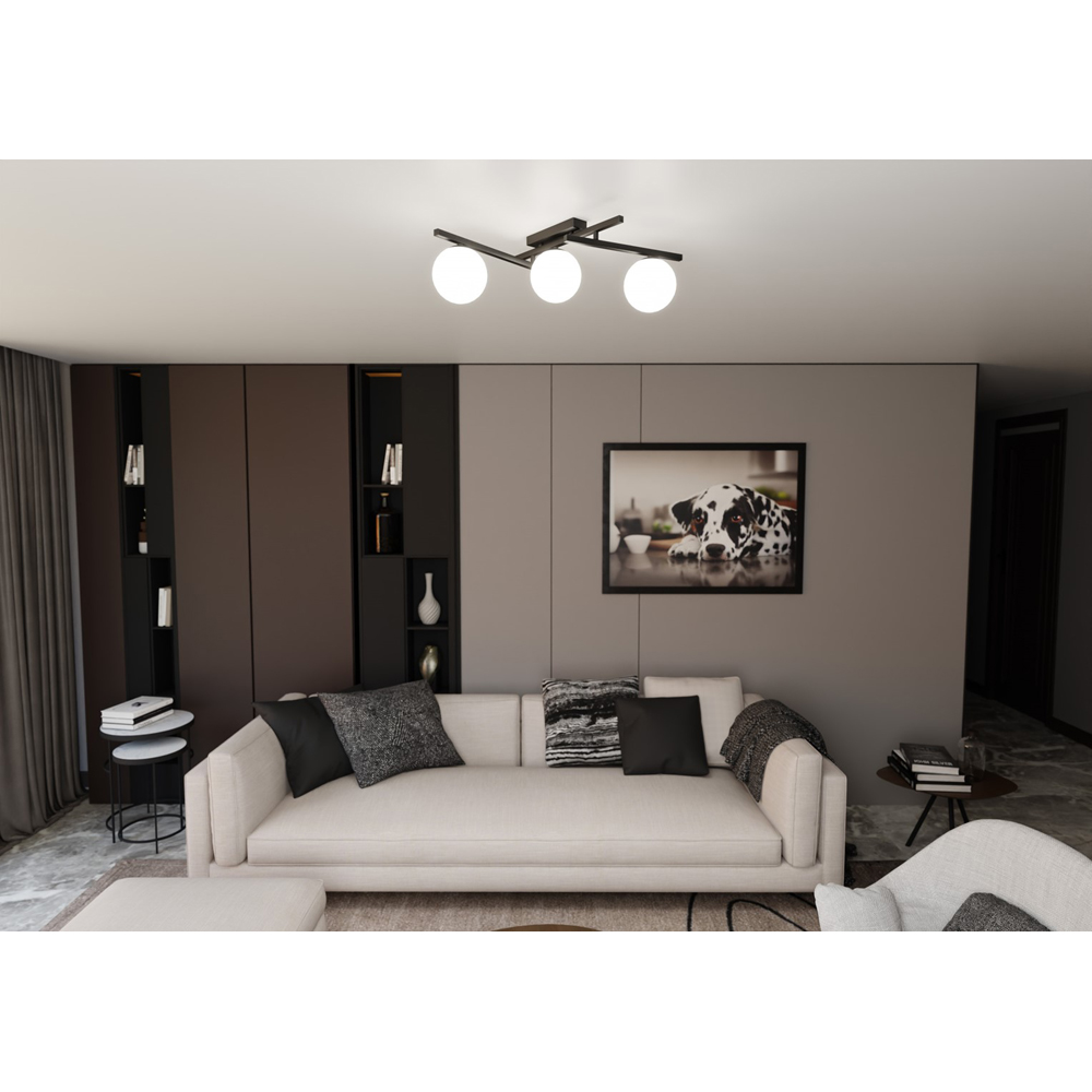 Emibig Smart 3 Light White Shade Black E14 Ceiling Pendant Light Image 6