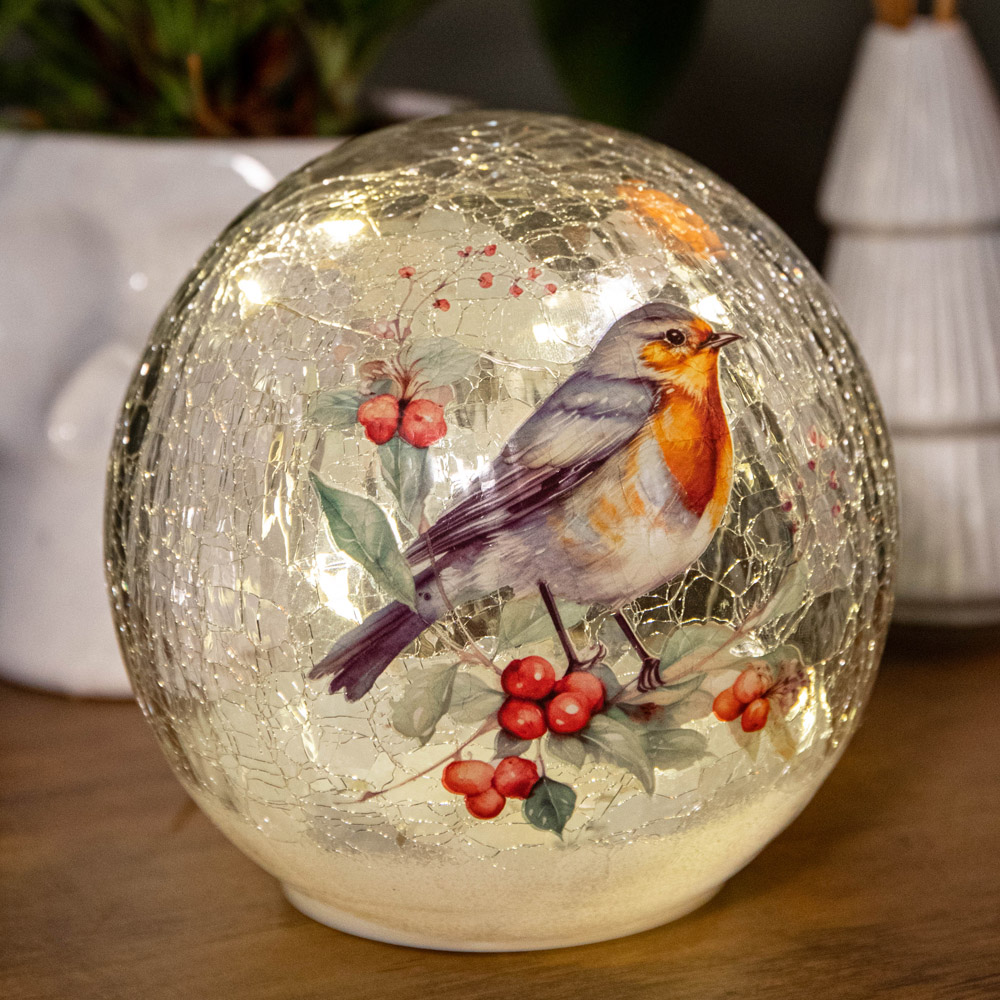 Samuel Alexander Robin Crackle Effect Glass Ball LED Christmas Decoration Image 2