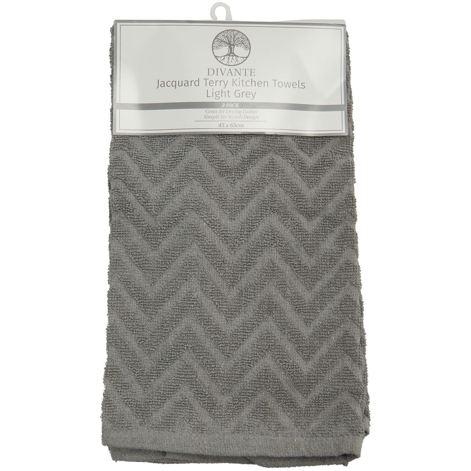 Pack of 2 Jacquard Terry Kitchen Towels - Light Grey Image 1