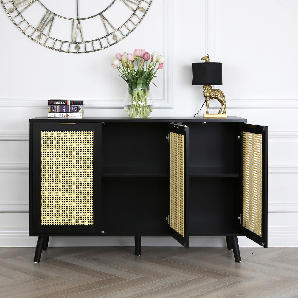 Craven 3 Door Black Sideboard with Cane Front Image 7