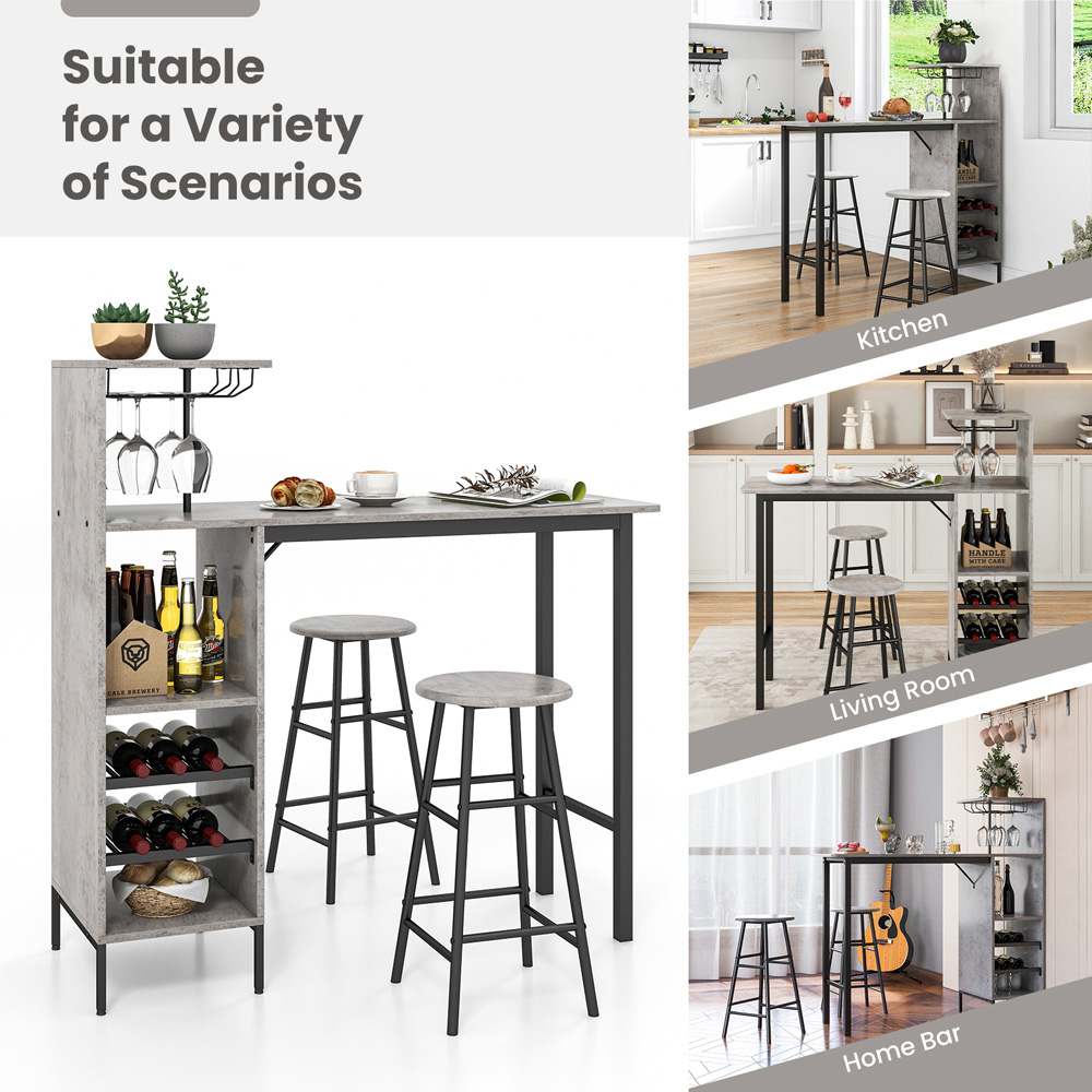 Costway 2 Seater Counter Height Dining Set Grey Image 5