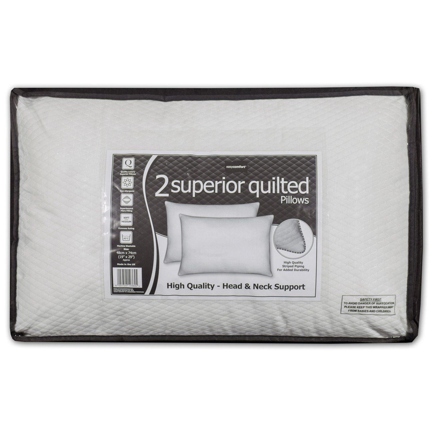 Easycomfort White Superior Quilted Jacquard Pillow 2 Pack Image