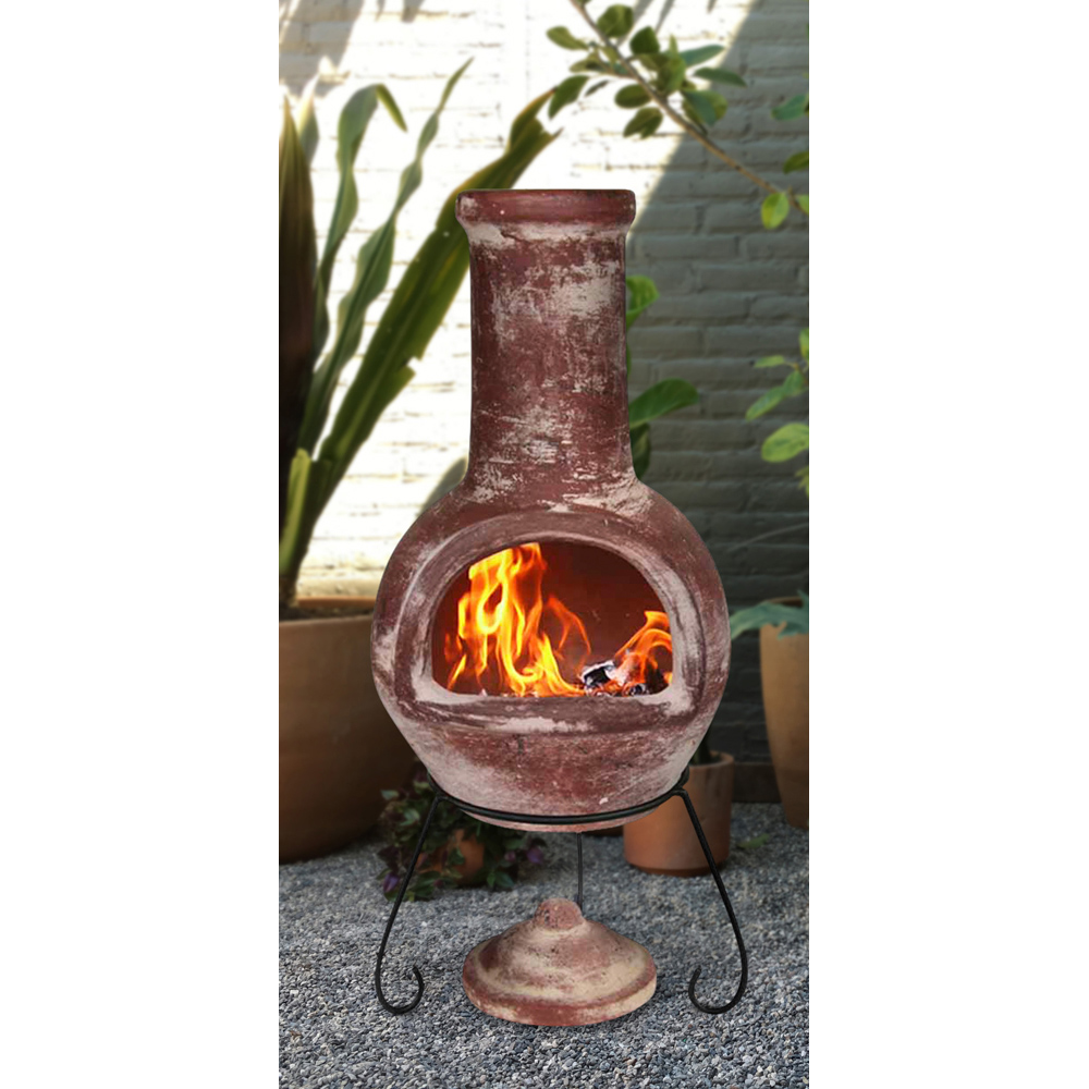 Gardeco Colima Large Red Mexican Chimenea with Stand and Lid Image 3