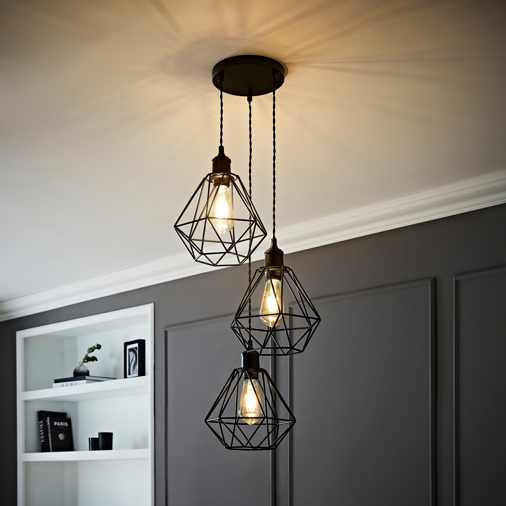 ValueLights Diablo Geometric 3 Drop Cluster Matte Black Ceiling LED Pendant Light Image 2