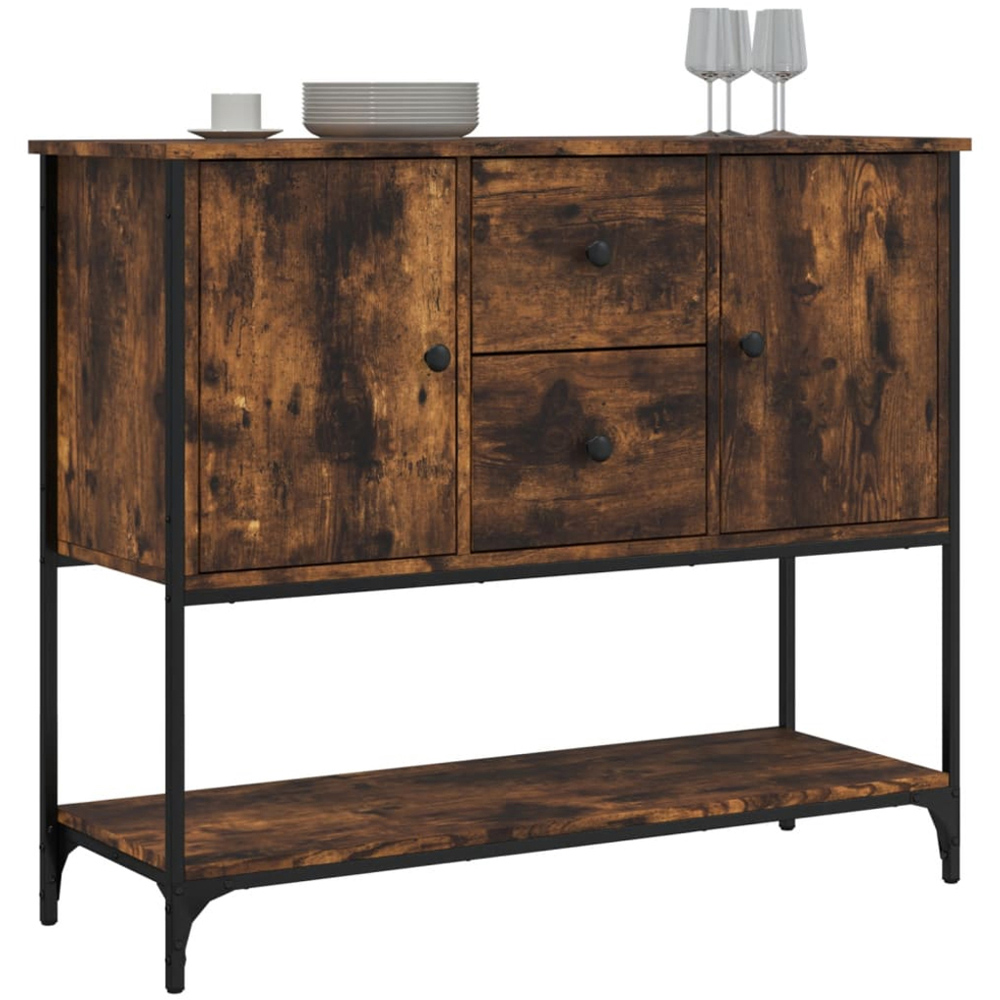 vidaXL 2 Door 2 Drawer Single Shelf Smoked Oak Sideboard Image 3