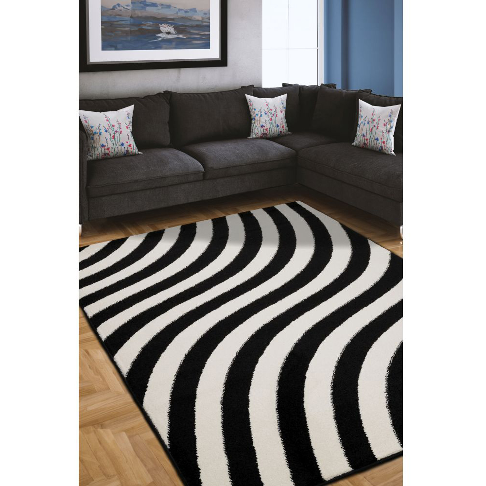 Homemaker New Villa Black and White Wave Mono Rug 120 x 170cm Image 5