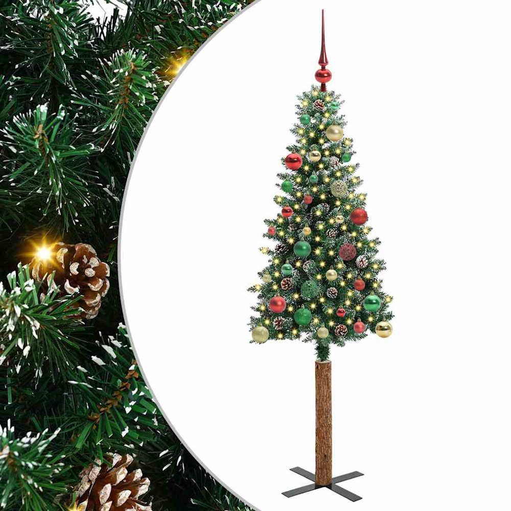 vidaXL Green Snow Flocked Artificial Christmas Tree with Pinecones LEDs Multicolour Ornaments 5ft Image 2