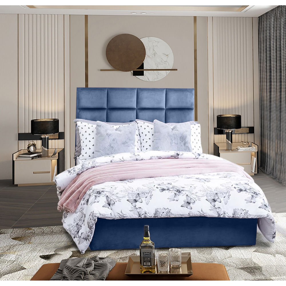 Eleganza Home Snoozer King Size Sapphire Plush Velvet Divan Bed with Headboard Image 2